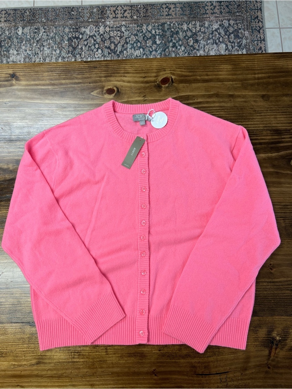 J. Crew Perfect Cashmere Cardigan in Neon Vivid Coral Size XL NWT - Picture 4 of 10